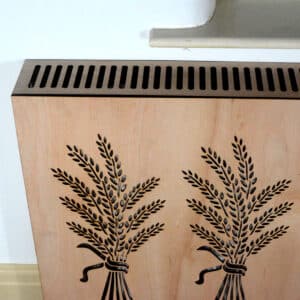Radiator cover Bespoke Wheat-sheaf design laser cut at Tawny Barn