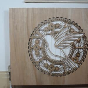 Radiator cover, Hummingbird design, laser cut plywood, made at Tawny Barn