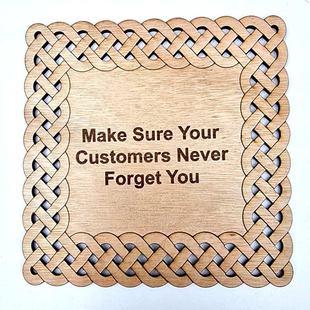 Celtic style wooden coaster, engraved - Make sure your customers never forget you